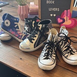 3 High Top Sneaker Bundle Converse Kids Sneakers - Galaxy, Silver, Zebra